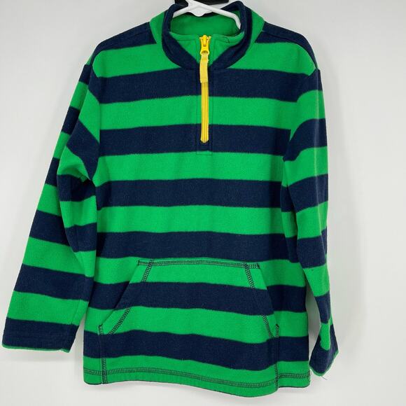 Hanna Andersson Microfleece Zipneck Book Green Navy Stripe Quarter Zip Sz 6-7 - Picture 5 of 8